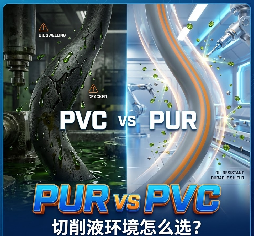PUR vs PVC：机床切削液环境下，，，，，你的拖链电缆选对护套了吗？？？？？？？？